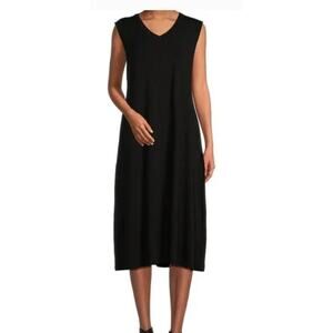 NEW Eileen Fisher Midi Dress Black Jersey Knit Tencel V-Neck Sleeveless 3X
